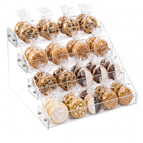 OnceBay Cookie Display Stand 4-Tier Acrylic Cookie Display for Vendors & Bakery Clear Cookie Stand for Party Cupcakes Dessert and Treat Display Holder
