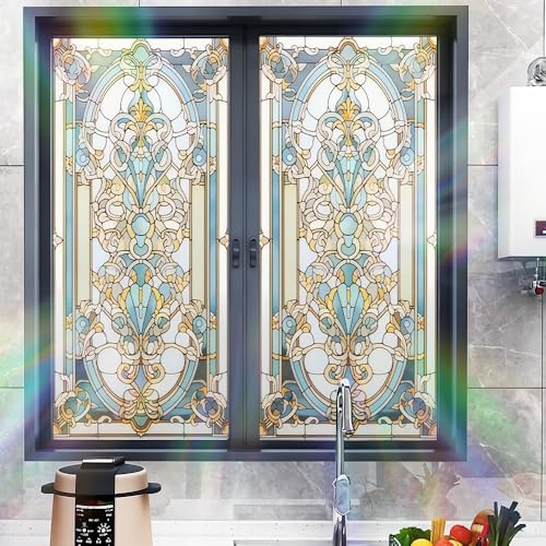 Image of Art Nouveau Stained Glass Window Film 17.32x39.37in Cling