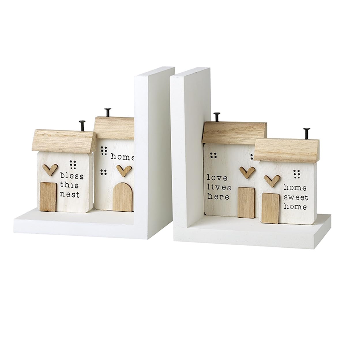 Heaven Sends Rustic White Set of 2 Wooden House Bookends