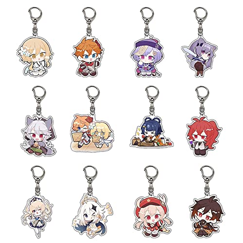 WKxinxuan Genshin Impact Porte Clef 12 Pièces Porte Cle Genshin Impact Porte Clés Anime Genshin Impact Porte Cle Personnalisé Acrylique Porte Cles Manga Porte Clé Voiture Anime Keychain pour Fans Cover