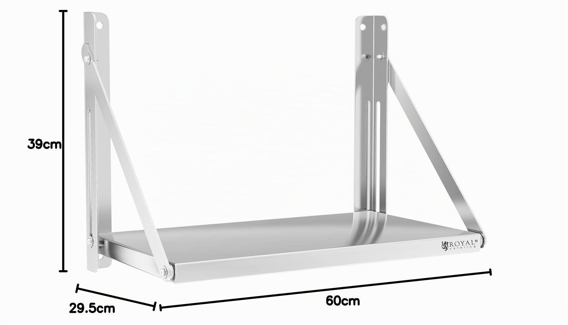Royal Catering Estante De Pared Plegable Estantería para Cocina RC-BFWH6030 (60 x 30 cm, hasta 40 kg, Grosor de balda: 30 mm, Acero Inoxidable)