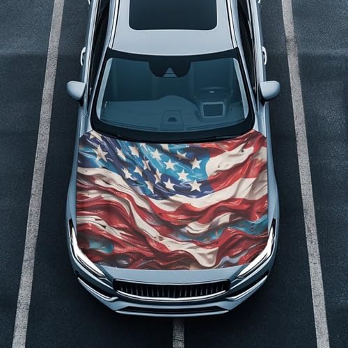 Image of American Flag Print Car Hood Flag Cover - 59x39 in Car Hood Cover for Car Decor,Car Hood Cover Protector for Auto Car Truck Van SUV, Car Accessories