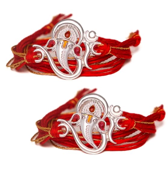 99.5% Fine Silver Meenakari OM Ganesh Design rakhi for brother intricate hand meenakari work with Kumkum Chawal (PACK OF 2.)-image-23
