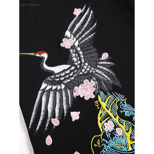 Men's Chinese Crane Cherry Blossom Embroidered Pants Baggy Black Casual Pants Cotton Athletic Pants Summer Pants3