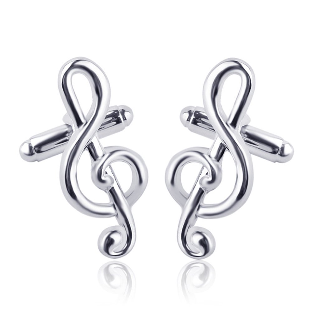 Gemini_mallGemini_mall® Silver Tone Music Note Shape Cufflinks for Men Gift (Silver)