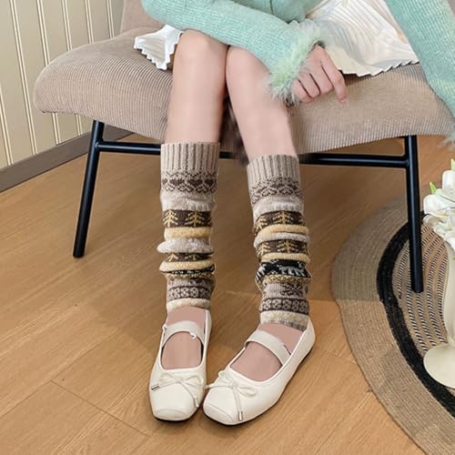 Image of Wool Leg Warmer for Women,Bohemian Knitted Ankle Warmers Winter Long Knit Boot Cuffs Socks for Women