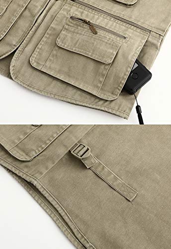 Image of Spanye Mens Safari Travel Photo Vest Outdoor Fishing Multi Pocket Jacket Beige