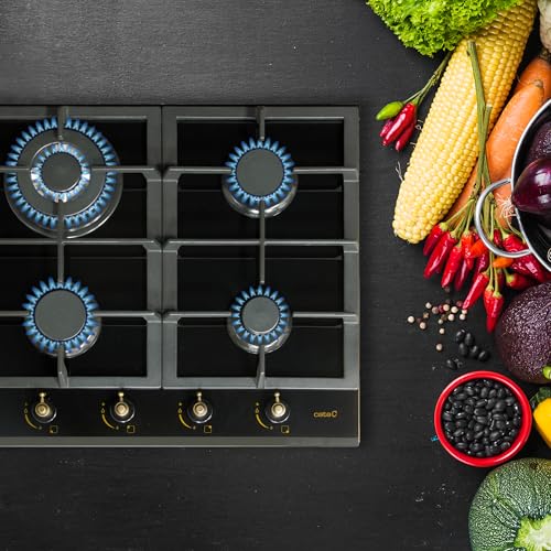 CATA RCI 631 BK Gasherd mit Butangas und 4 Gaskochfeldern 1 Dreifache Krone Geeignet für das Kochen mit Erdgas 58 cm Breite Gesamtleistung 8 kW Brenner und Grills mit Gas aus Eisen
