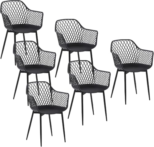buybyroom Sillas Terraza Exterior, Juego de 6 Sillas Jardin Exterior con Reposabrazos, Patas de Metal y Respaldo de Plástico Ergonómico, para Jardín,Terraza,Balcón,Reuniones,Salón,Comedor,Negras