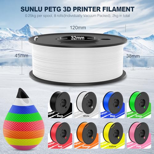 Sunlu SLUS-PETG-BK+WT+GN+RD+BL+OR+YL+PK-250G*8 3D Printer Filament Bundle Multicolor Petg Filament 1.75Mm thumb #5