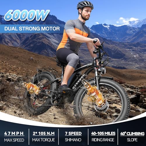 Image of 6000W Peak Dual Motor Ebike for Adults - 52V 34Ah Fast Electric Bike for Men Women 45 MPH,Up to 100 Miles,24 inch Fat Tire Lockable Suspension Electric Bicycle for Snow Off-Road Commuter Mountain E-Bike