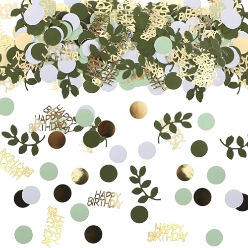 200PCS Confettis Anniversaire Verts et Dorés, Confettis de Table D'anniversaire Sauge Vert Eucalyptus Serpentins Deco Anniversaire Fête Décoration dorée Dorés et...
