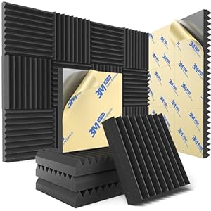 12 Pack Sound Proof Foam Panels for Wall with Self Adhesive, 2″ X 12″ X 12″ High Density Acoustic Panels Sound Absorbing Quick-Recovery, Wedges Soundproof Wall Panels for Gaming & Studio Decor – Black
