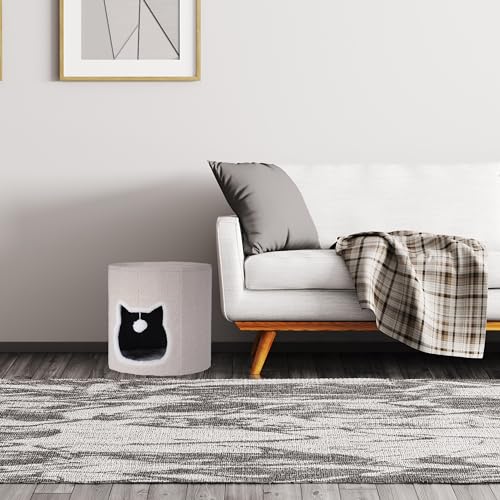 Relaxdays Katzenhöhle mit Kissen, Spielzeug, faltbares Katzenhaus, Katzenversteck, Tierhaus, H x D: 40 x 39 cm, beige