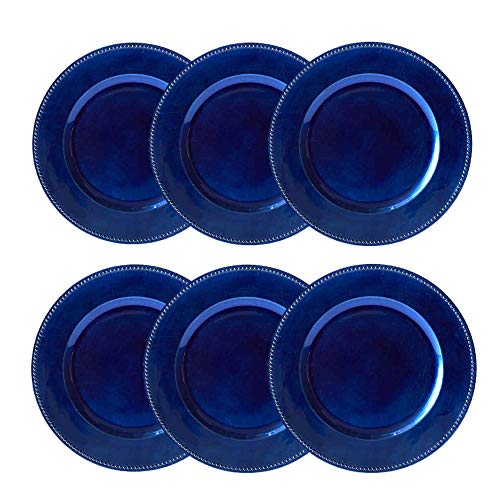 Round Beaded Plastic 13 Inch Charger Plates With Matching Napkin Rings And White Cloth Napkins, Set Of 6, For Dining Table Or Décor (Blue) #TOP2