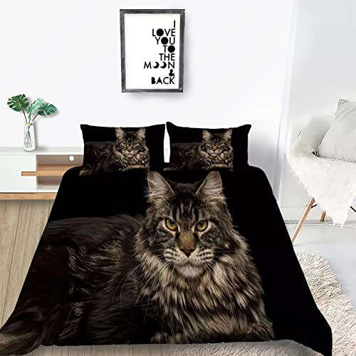 Fundas Nórdicas Cama 90 Funda de Edredón 135x200 Gato Maine Coon Patrón Microfibra Muy Suave Transpirable Ropa de Cama con 2 Fundas de Almohada 50x75 cm