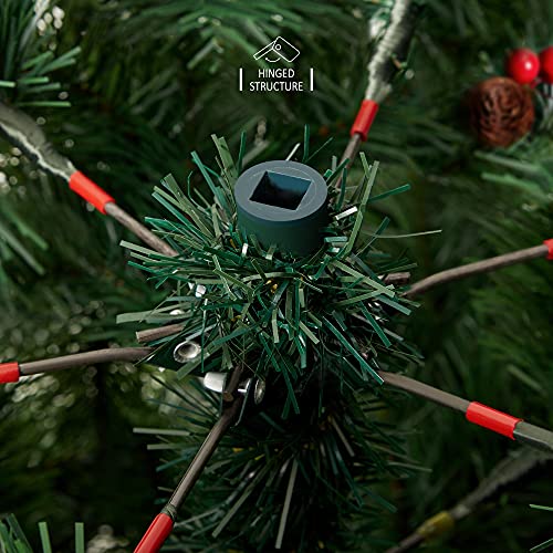 VeryMerry 6FT 'Claudia' Pre-Lit Christmas Tree with 300 Built-In Warm White LED Lights with Auto-Off Timer, 8 Lighting Modes, Decorative Pinecones and Berries - Image 4