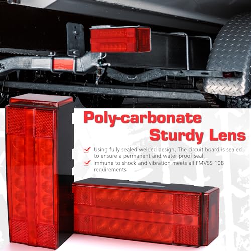 LINKITOM LED Submersible Rectangular Trailer Tail Light Kit, Super Bright Brake Stop Turn Reverse Side Marker Tail License Lights Sealed for Utility Trailer Boat Truck Marine Over 80 Inch