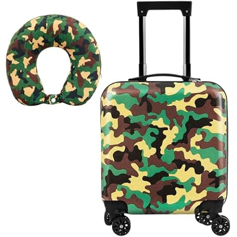 Sanwuta Kids 3D Suitcase Set for Boys Includes 18 Inch Carry on Rolling Luggage Kids Travel Luggage with Wheels and Neck Pillow for Boys Toddlers Children Girls(Camouflage,Camouflage) Cover
