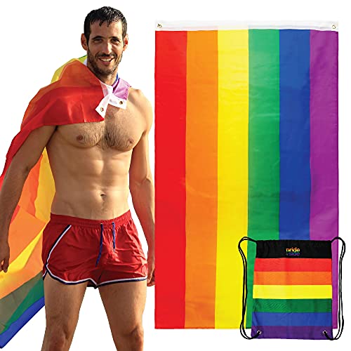 The Pride Side Gay Pride Flag Set 3X5 Feet Hangable & Wearable As A Cape Rainbow Lgbt Colors Homosexual Lesbian Outdoor Banner. Extra-Durable With Brass Grommets + Travel String Bag #TOP4
