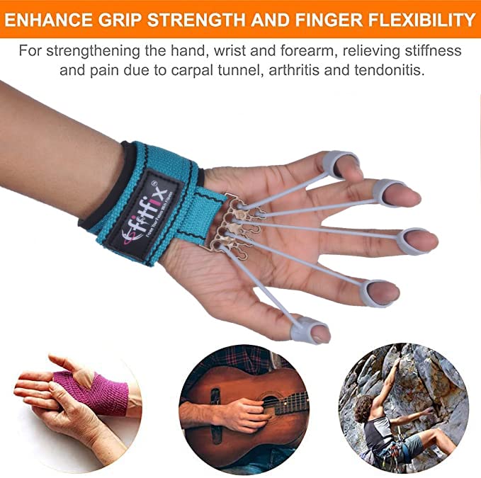 Image of Fitfix Finger Gripper Strength Trainer Forearm Exerciser Hand Yoga Resistance Band Finger Expander Finger Extension Exerciser Climbing Finger Hand Paralysis Rehabilitation Training and Home Exercise Exercise Grip Builderr with 5 elastic loops