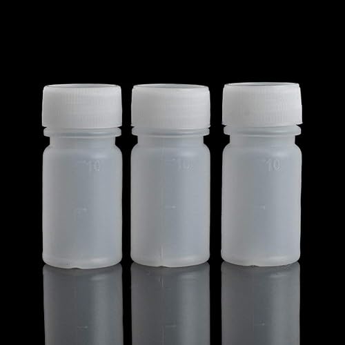 GDGY PE plástico vacío boca pequeña graduado laboratorio químico envase reactivo botella muestra sellado líquido medicina botella (100pcs 0.3fl oz,