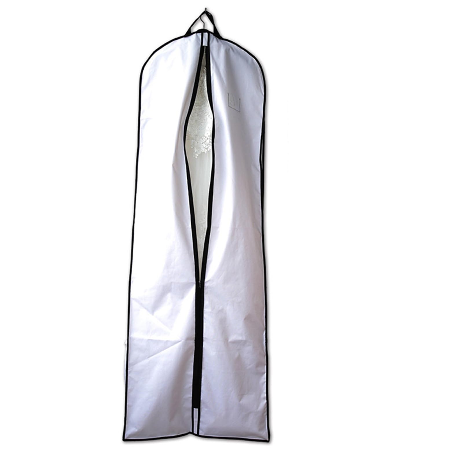 Copriabiti 72 pollici poliestere 600D abito da sposa abito da sposa porta abiti ti con 2 tasche in rete e porta carte in PVC pratico sacchetto multitasche per abiti, 183 x 65 x 26 cm, bianco