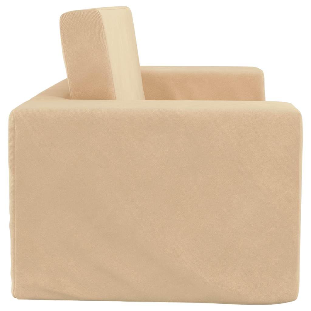 Dziecięca sofa do spania 2-osobowa, kremowa, miękki plusz ze zdejmowaną poszewką i wypełnieniem piankowym, do pokoju dziecięcego, zabawy i spania, kompaktowa, bezpieczna i łatwa w utrzymaniu