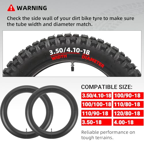 Image of AR-PRO 3.50 /4.10-18 Dirt Bike Inner Tubes with TR4 Straight Valve, Universal Heavy Duty 100 /90-18 inch 100 /100-18 inch 110 /80-18 inch 110 /90-18 inch Off-Road Motorcycle Tube and More (2-Pack)