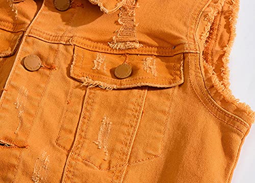Image of Men's Sleeveless Ripped Denim Vest Casual Slim Fit Button Down Jeans Vests Jacket