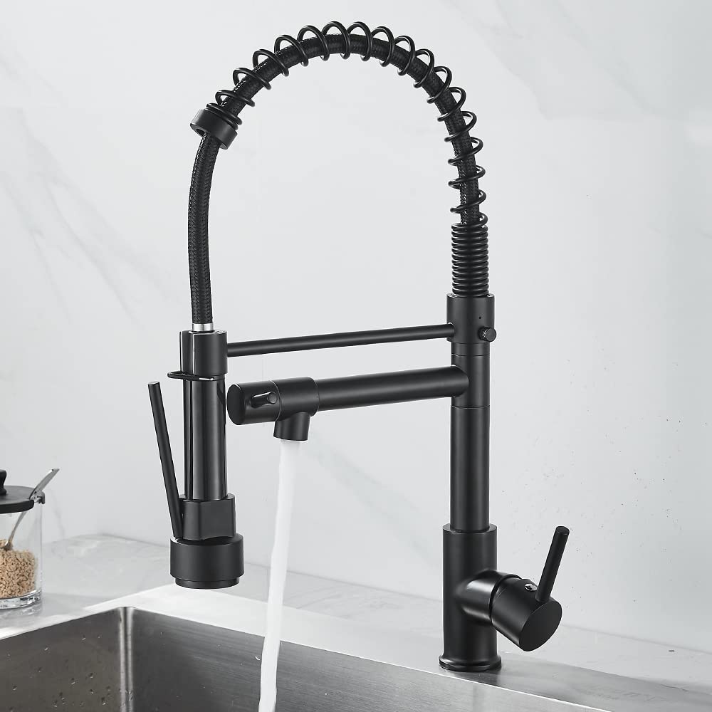 Grifo de cocina con ducha, giratorio 360°, con muelle en espiral, color negro