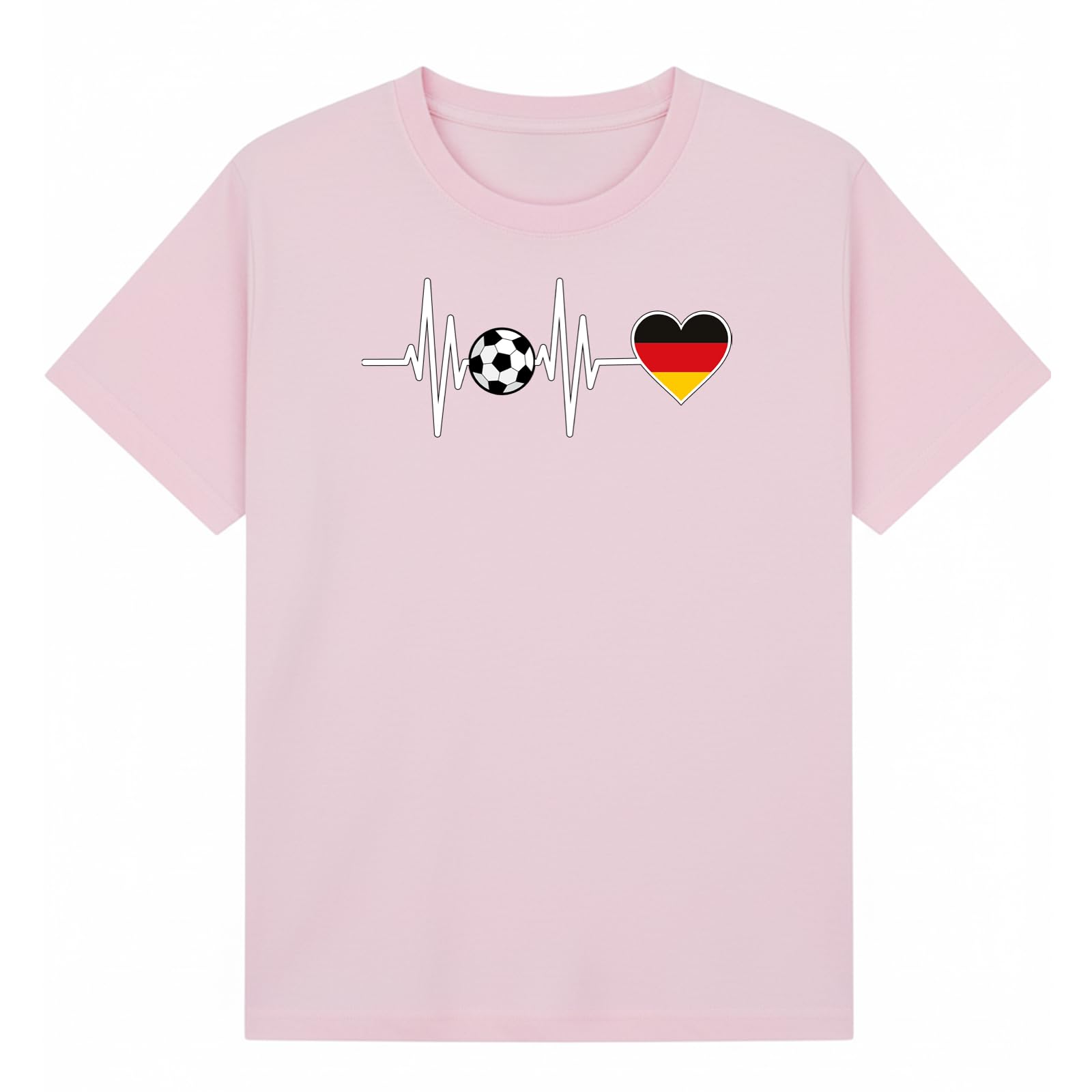 Soccer Football Heartbeat Germany Kids Graphic T-Shirt Tee for Boys and Girls Light Pink 12-13Y