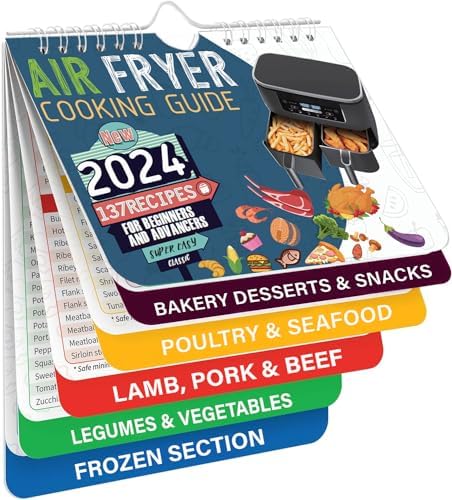 Air Fryer Cookbook Larger Size, Air Fryer Cooking Guide 2024 w/Magnet Sheet Back, Air Fryer Accessories Cheet Sheet for Beginner Advancer [7.5″x8.5″]