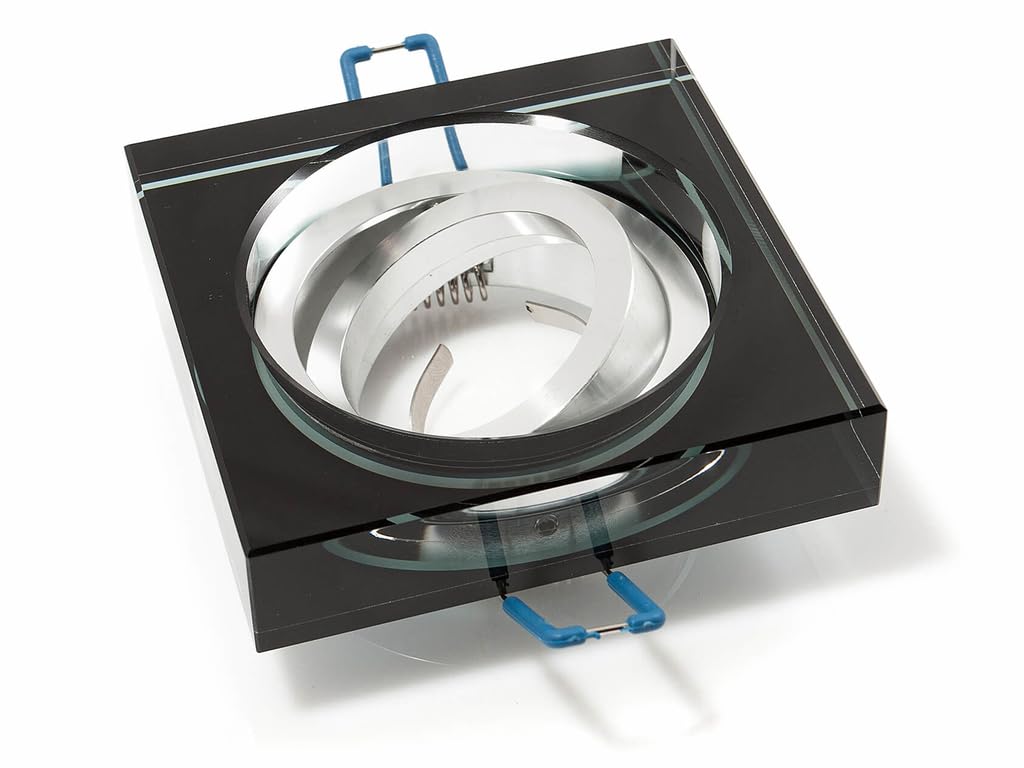 Einbaustrahler Einbauleuchte Oh Tami Set - 230 V~50 Hz - 5x LED Glaseinbauleuchte 11x11x 4 cm + 5x GU10 Fassung 3x3x3 cm - Quadratisch - Beweglich - Schwarz