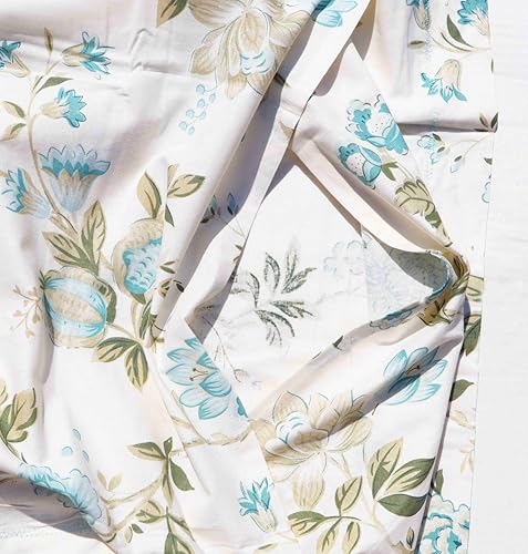 Image of Pure Source India Pure Cotton Elegance Bedding Set, Dreamy Cotton Comfort Double Bed Sheet with Pillow Covers (Ivory Green Blue Flora)