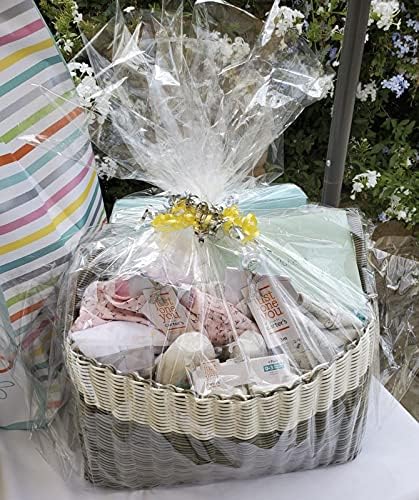 30m x 80cm Clear Cellophane Wrap Roll, RFWIN Double-layers Florist Clear Cello Wrap Folded Cellophane Wrapping for Gift Treats Fruit Baskets Craft Wrapping Birthday Party Supplies