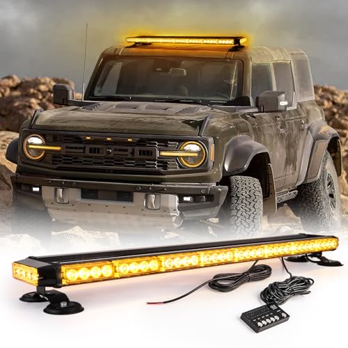 CUMART 38" Amber Yellow Rooftop Beacon Warning Emergency Flashing Snow Plow Light Bar Double Side Strobe Light Traffic Advisor with Magnetic Base for Tow Work Truck Pickup (Amber/Amber) - Image 3