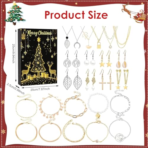 Image of HASTHIP Christmas Gift Box 2025 Advent Calendar Surprise Jewelry Box, Includes 24Pcs Assorted Fashion Bracelets, Necklace, Hook Earrings, Christmas Gift for Women Girls