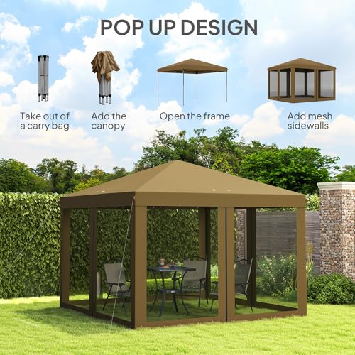 Fasba 3 x 3 m Pop-Up Gazebo, 420D Canopy with Detachable Mesh Sidewalls, Carry Bag for Outdoor Garden and Patio, Khaki - Image 4