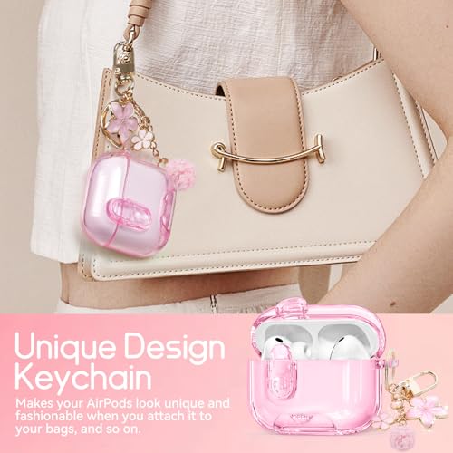 Image of for AirPods Pro 3 Case 2025 with Safety Lock,Clear Pink | Clear Case with Phone Stand & Cleaner Kit,Cute Floral Chain for Women Girls,Soft TPU Protective Cover,Shockproof