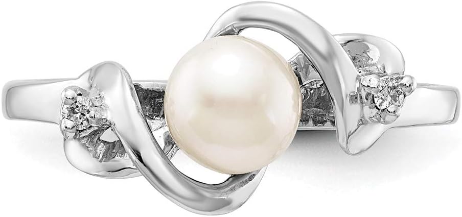 14k White Gold 5.5mm Black FW Cultured Pearl AA Diamond ring