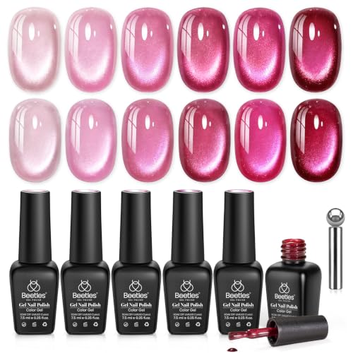 Image of Beetles Pink Cat Eye Gel Polish Set, Garden Kiss 6 Colors Glitter Gel