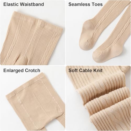 Meeshine Baby Girls Cable Knit Tights Soft Cotton Footed Leggings Toddler Ribbed Pantyhose Winter Warm Pantyhose2