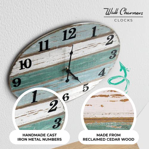 Wall Charmers Rustic Wall Clock, Real Wood With Metal Numbers Handmade Farmhouse Clock For Wall, Large Easy To Read Beach Wall Clock, 18 Inches, Size, #TOP3