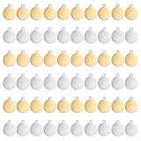 Dplolng 60 Pcs Metal Stamping Blanks,Stainless Steel Engraving Blank Tags 10mm Round Charms Blanks for Stamping Engraving Necklace Making Bracelet Dog Tags Doors(Gold,Silver)