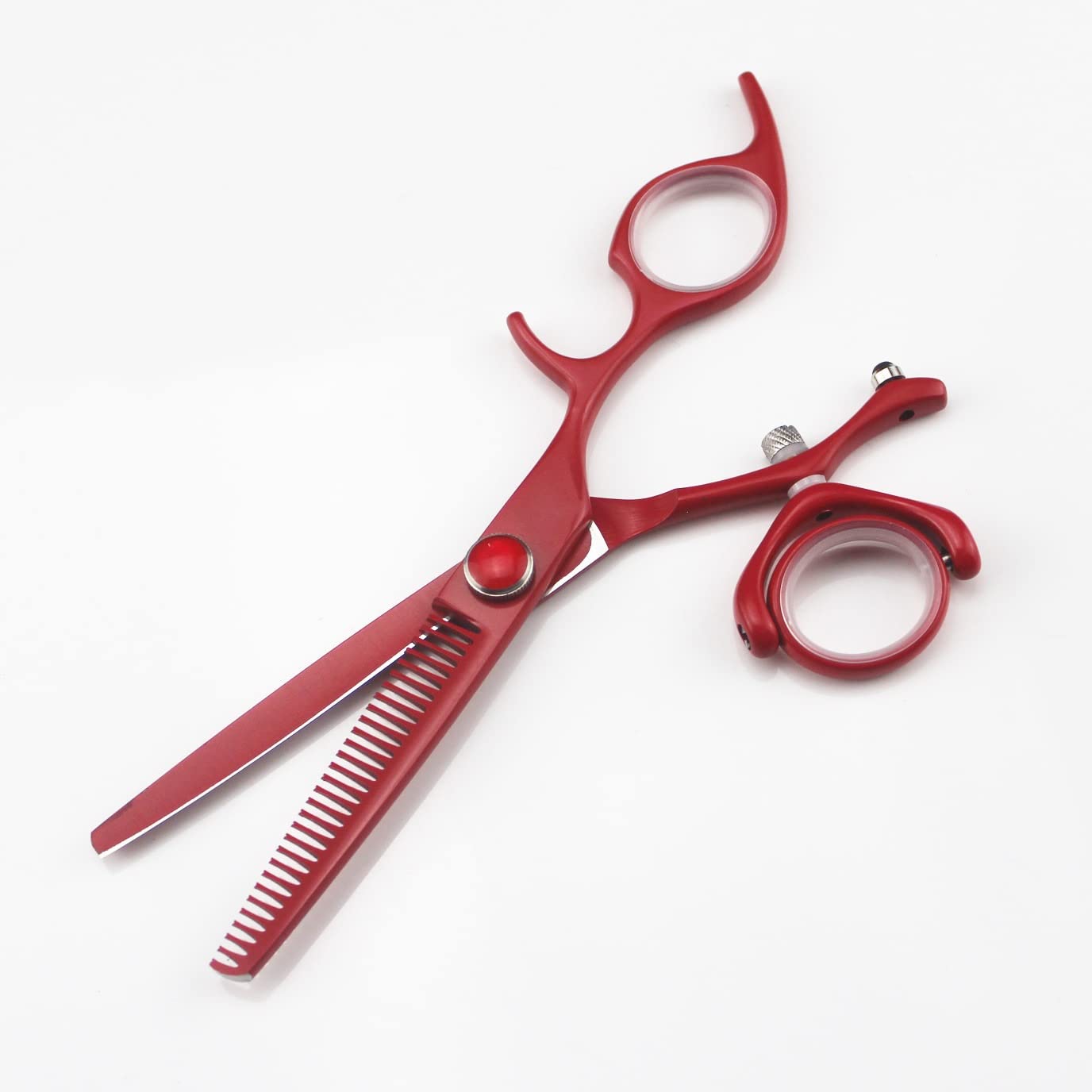Swivel Thumb Hair Cutting Shears, 6 Inch Professional Japan 440C Red Cutting Thinning Hair Scissors Set Double Rotary Handle Flying Swivel Scissors (Color : Set)