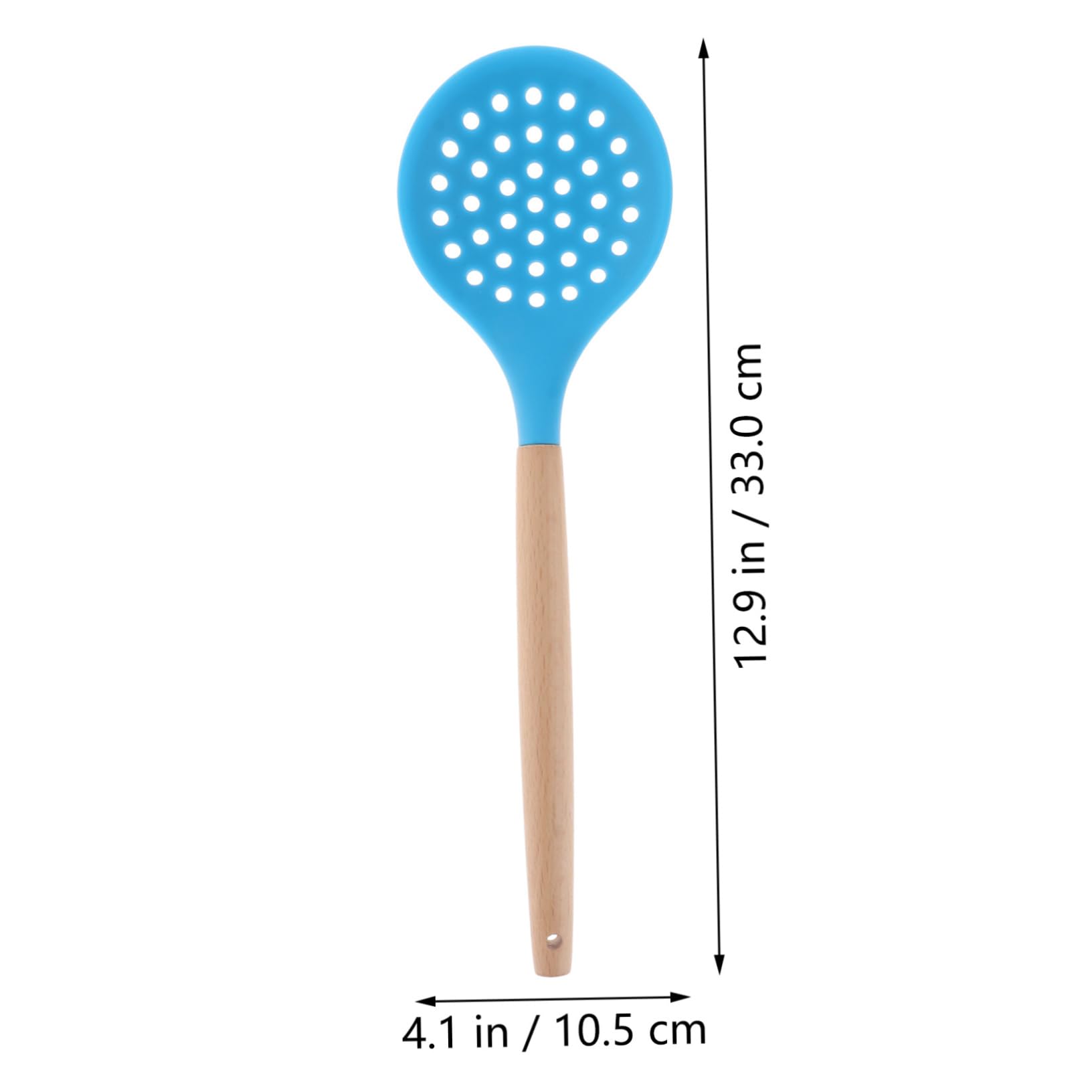CIYODO Silicone Skimmer with Wooden Handle Heat Resistant Slotted Spoon for Cooking Oil Filter Spoon for Home Kitchen Restaurant Use Blue