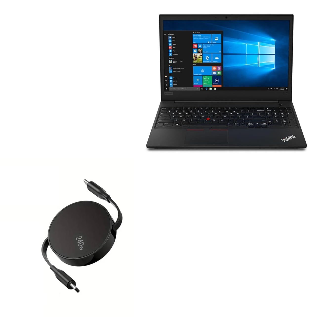 BoxWave Cable Compatible with Lenovo ThinkPad E590 (15.6 in) - PD miniSync (240W), Retractable PD 240W Portable USB Type-C Cable - Jet Black