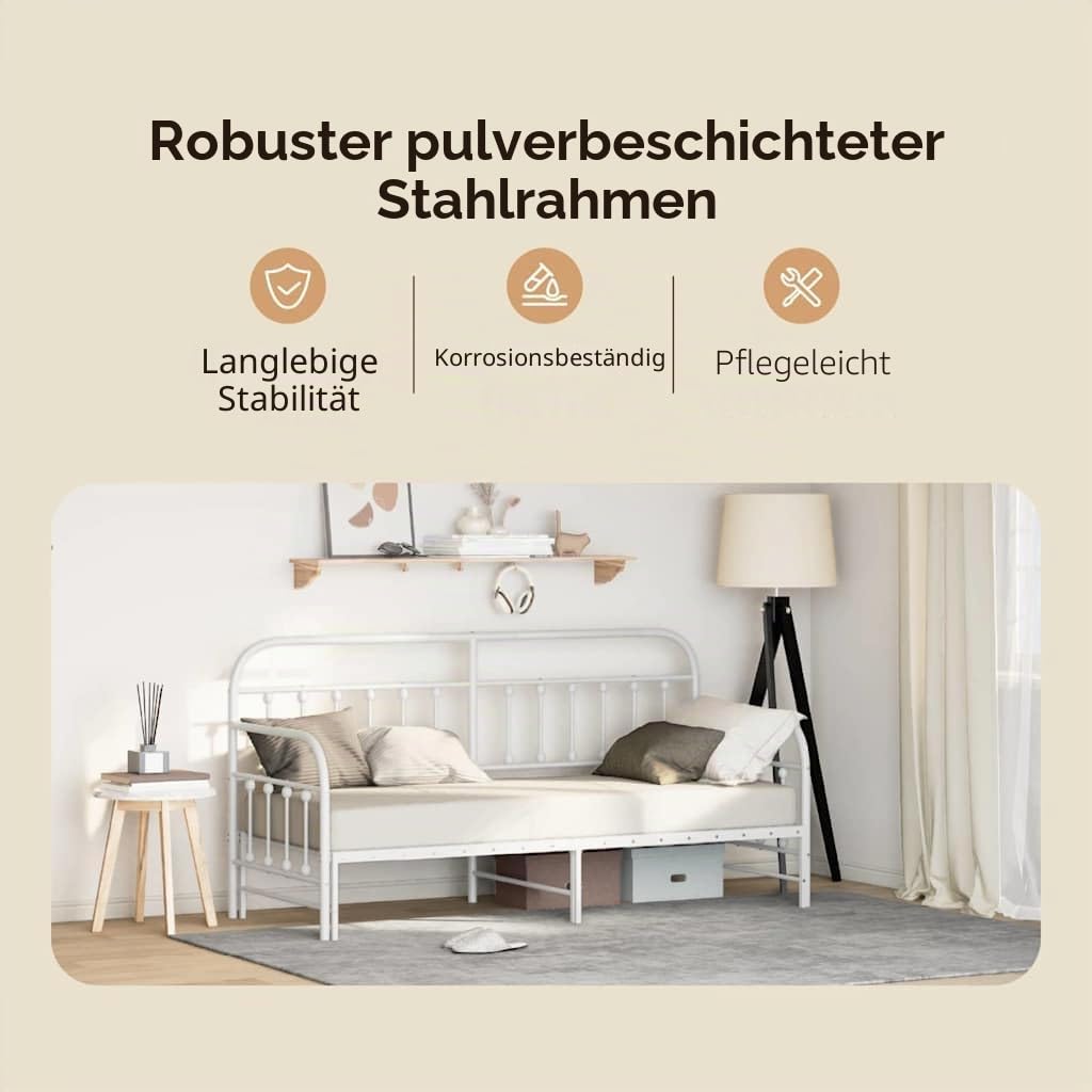 vidaXL Tagesbettrahmen Weiß 80 x 200 cm Pulverbeschichteter Stahl, Moderner, robuster Tagesbett-Rahmen, rechteckiges Metallbett, platzsparende Schlaflösung, wie EIN Sofa