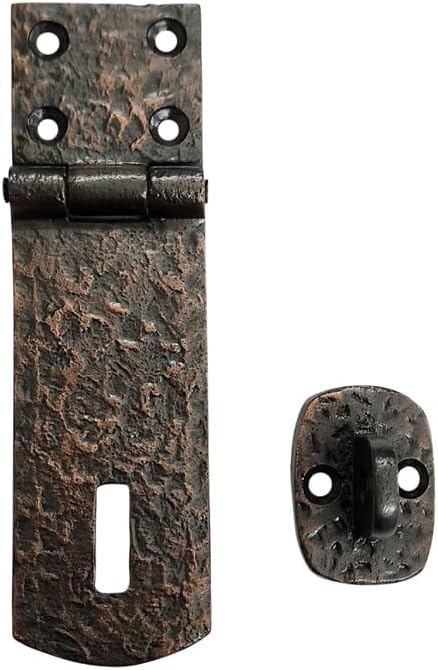 Adonai Hardware "Ahian" Heavy Duty Antique Cast Iron Safety Locking Hasp and Staple (5" x 1 Pack, Antique Brass) for Vintage Pirates Treasure Chest, Trunk, Cases, Furniture and Sheds